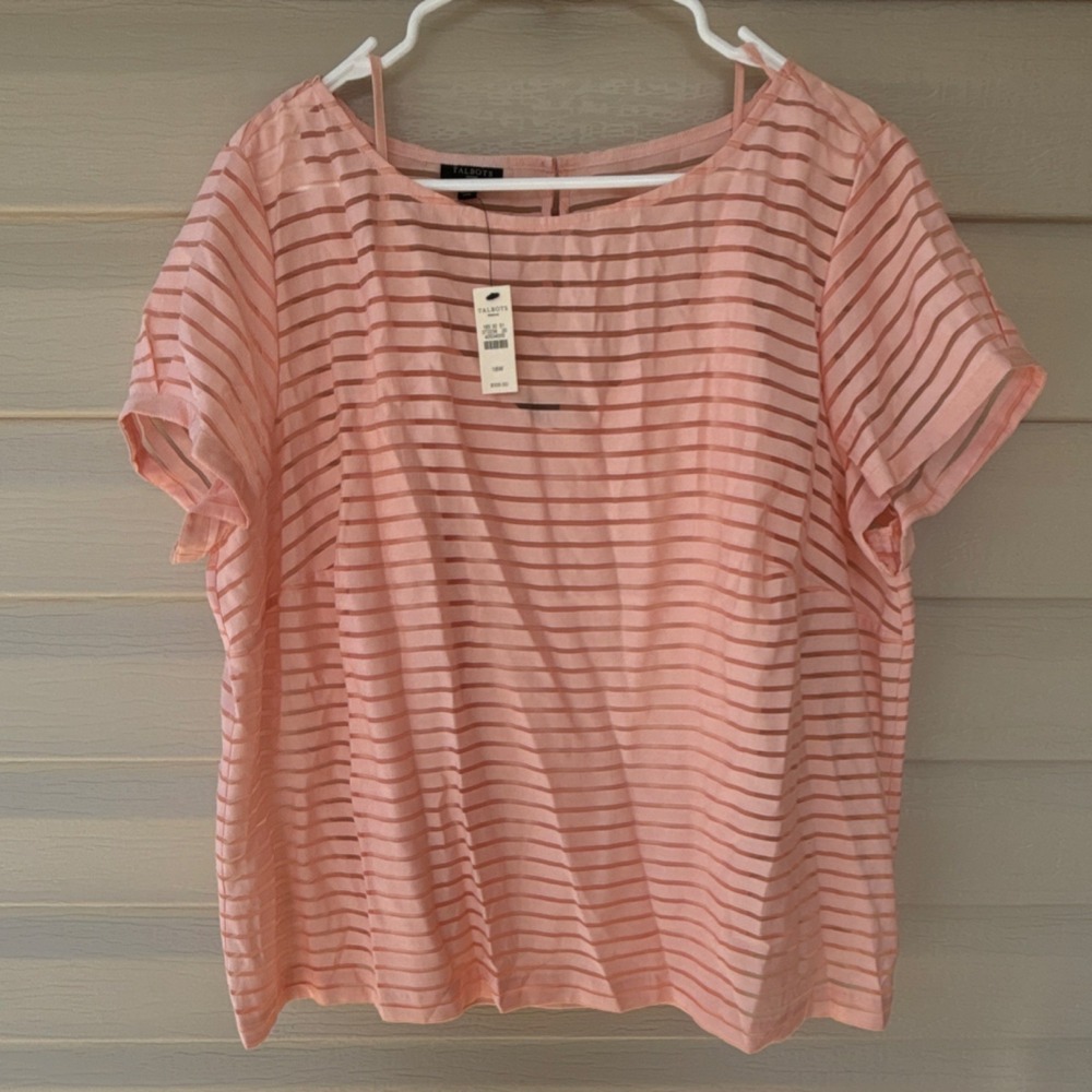 Talbots Women's 2 pc Peach Striped Short Sleeve Rayon/Polyester shell Blouse 16W